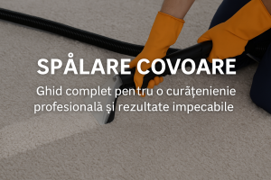 Spalare covoare cu echipament profesional pe un covor deschis la culoare.