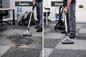 Curatare mocheta birou inainte si dupa interventie profesionala de spalare mocheta